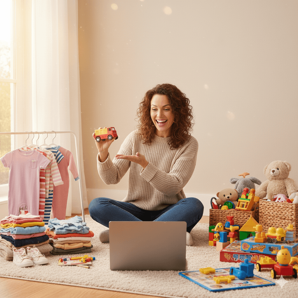 Australian mother with baby items